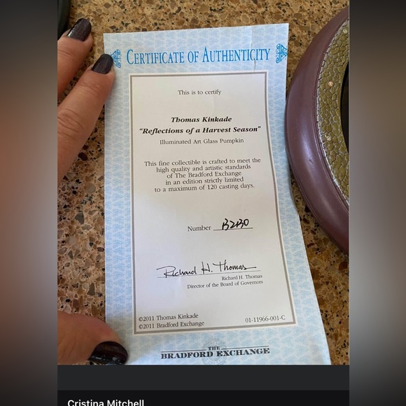 Thomas Kinkade Illuminated Glass Pumpkin "Reflections Of A Harvest Season". - Picture 3 of 10